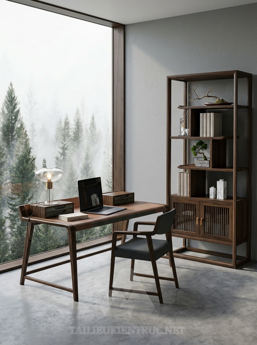 27. Sketchup model bàn làm việc và kệ gỗ tự nhiên