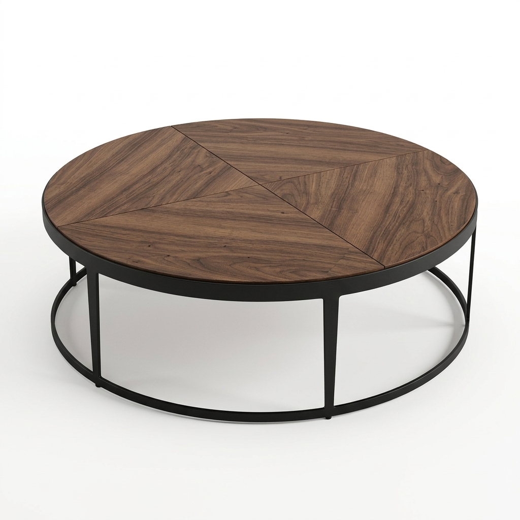 32. Sketchup model bàn trà tròn chân sắt mặt gỗ