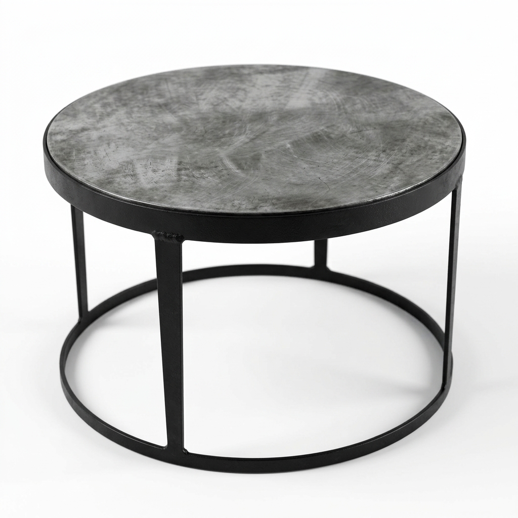 33. Bàn trà tròn chân sắt mặt đá