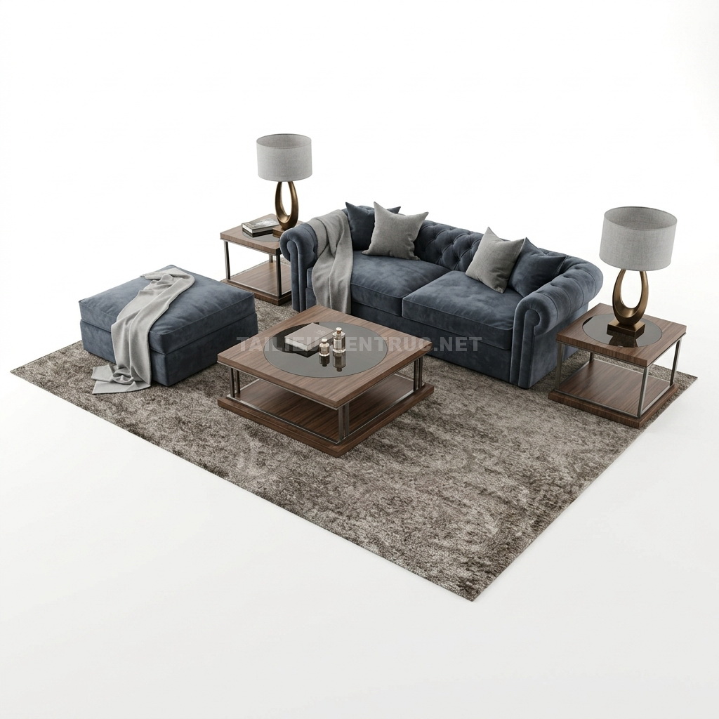 325. Sketchup model bộ sofa và bàn trà gỗ sang trọng