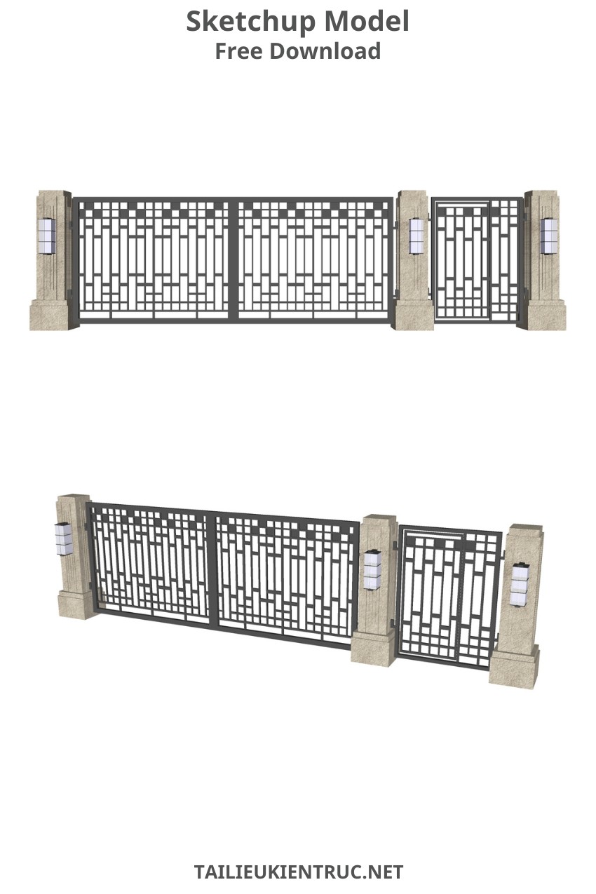 124. Cổng thép trụ đá hiện đại file sketchup