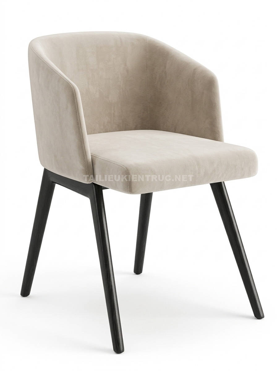 210. Model SketchUp ghế ăn bọc nệm chân gỗ đen sang trọng