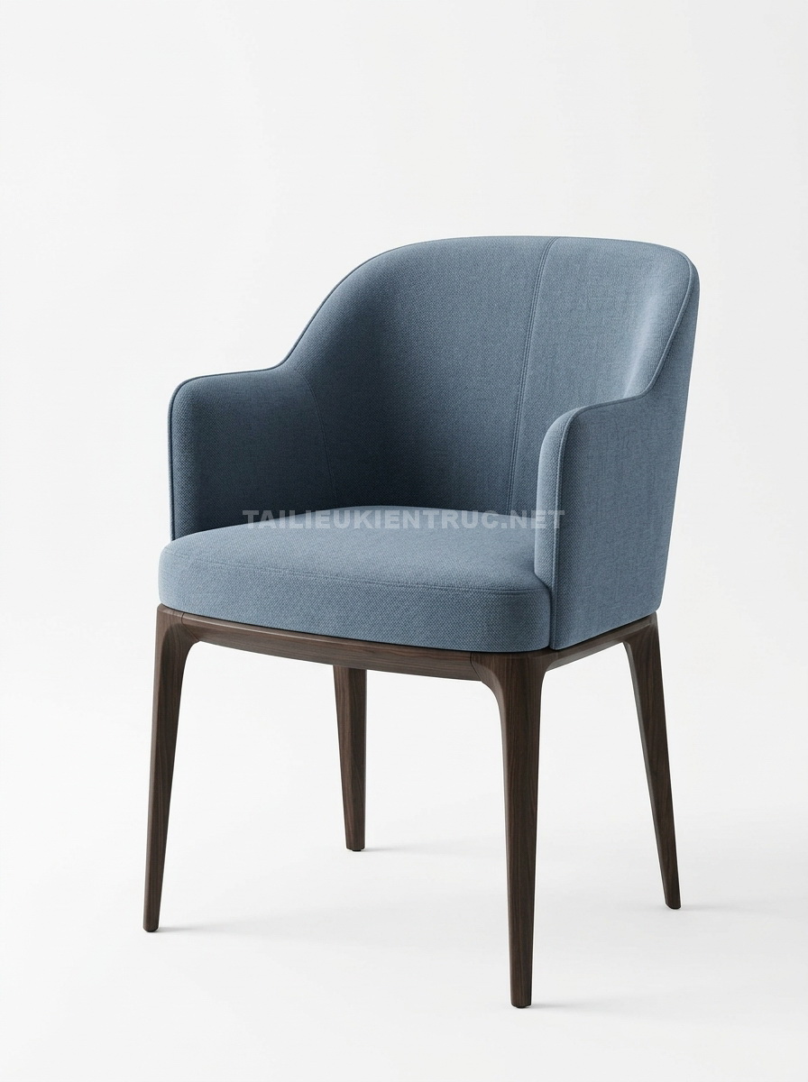 211. Model SketchUp ghế ăn bọc vải xanh khung gỗ tinh tế
