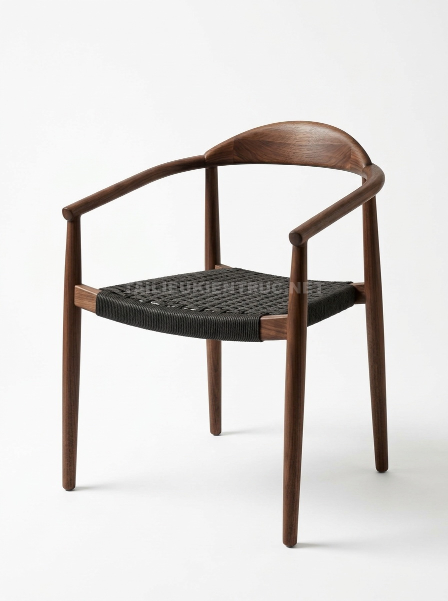 219. Model sketchup Ghế gỗ Armchair mặt đan dây đen hiện đại