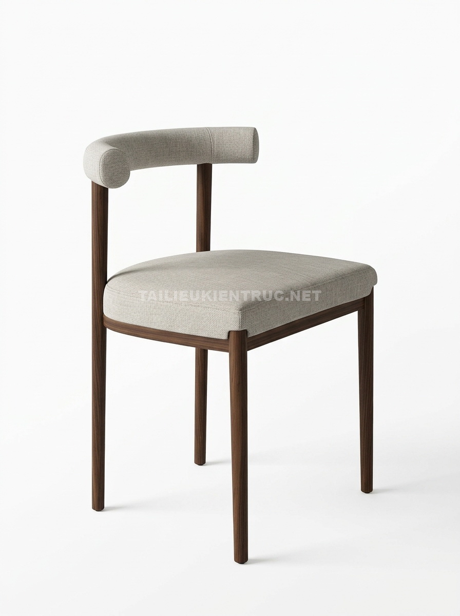 225. Model sketchup Ghế gỗ tựa lưng cong bọc nệm tinh tế