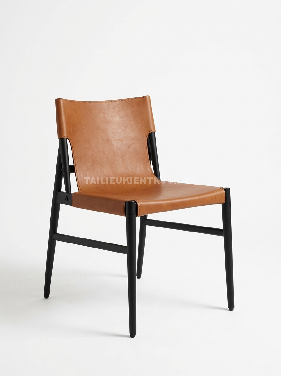 229. Model sketchup Ghế gỗ đen phối da bò phong cách Nordic