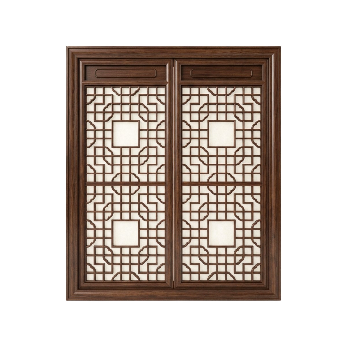 18. Model Cửa Sổ Gỗ Chạm Khắc Hoa Văn Đối Xứng Tinh Xảo