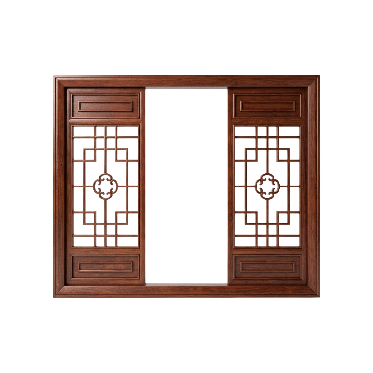 2. Model Sketchup Cửa Sổ Gỗ Chạm Khắc Đối Xứng