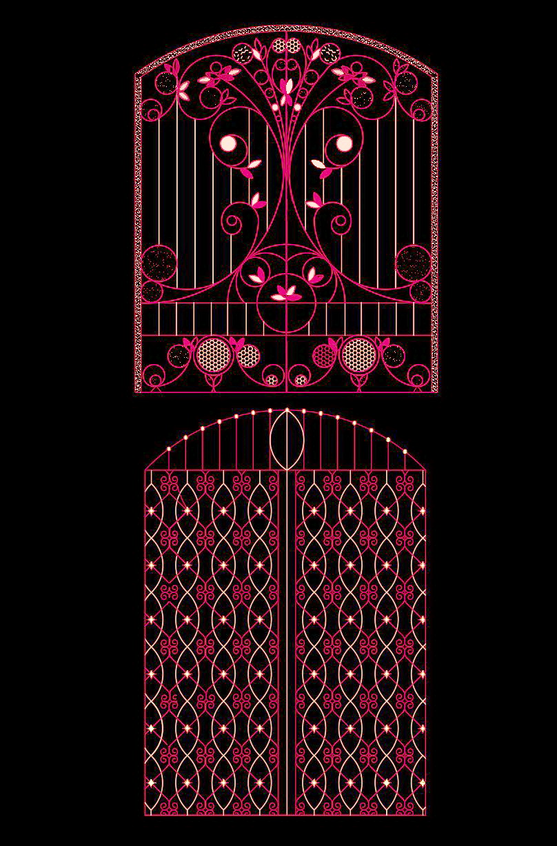 7. Bản vẽ mặt đứng cổng hoa sắt mỹ thuật