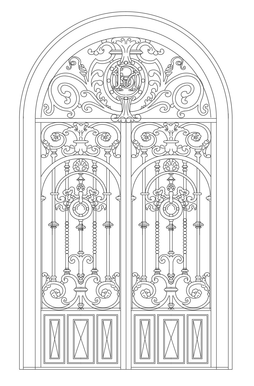 9. Bản vẽ autocad mặt đứng cổng vòm