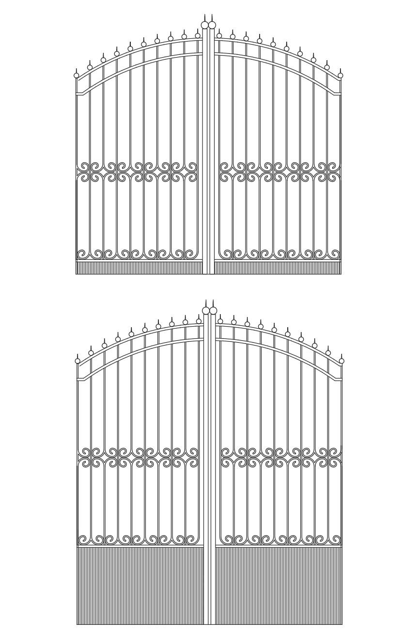 11. Bản vẽ autocad mặt đứng cổng hoa sắt