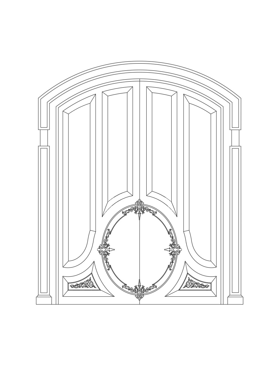 12. Bản vẽ autocad mặt đứng cổng gỗ 2 cánh