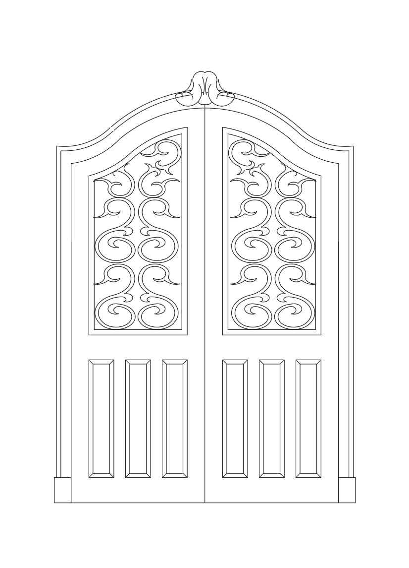 18. Bản vẽ mặt đứng cổng gỗ 2 cánh