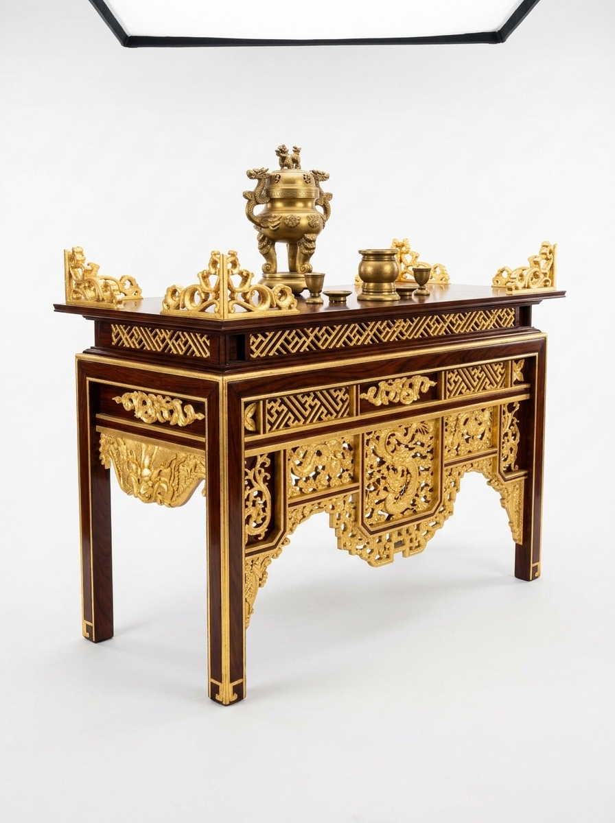 57. Tải miễn phí Model SketchUp Bàn thờ cổ điển khảm vàng chạm khắc rồng