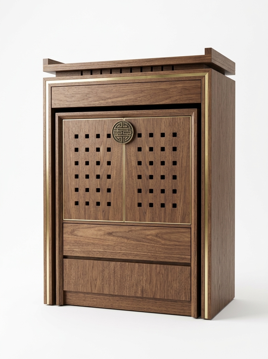 59. Tải miễn phí Model SketchUp Tủ thờ gỗ óc chó nhỏ gọn tối giản