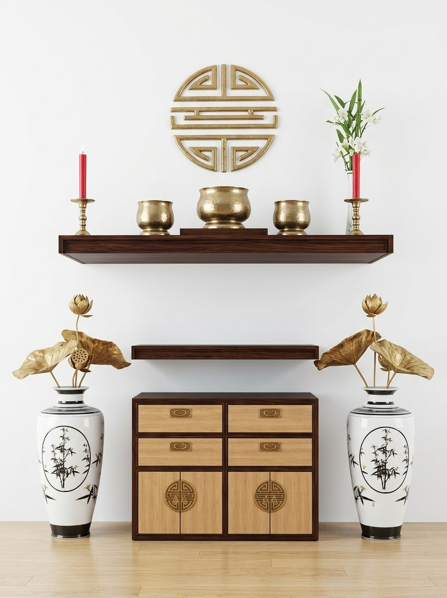 63. Tải miễn phí Model SketchUp Hệ thống kệ thờ treo tối giản và tủ ngăn kéo