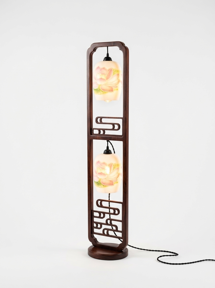 2. File Sketchup Đèn Cây Trang Trí Khung Gỗ Bo Góc Á Đông