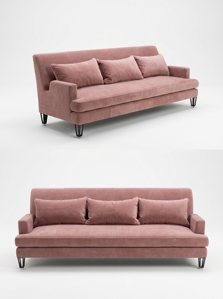 342. Model SketchUp sofa nỉ nhung hồng Pastel hiện đại