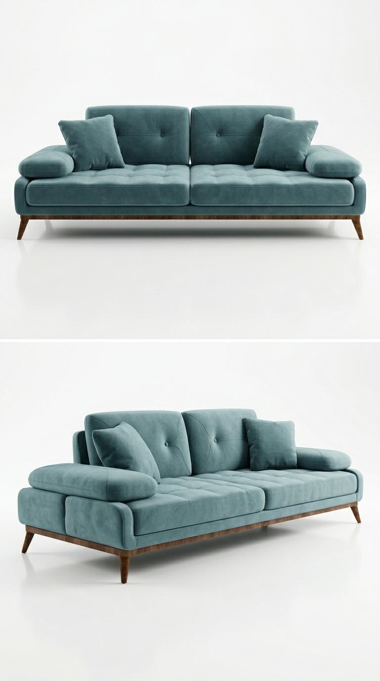 343. Download model SketchUp sofa băng xanh Teal phong cách Mid-century sang trọng