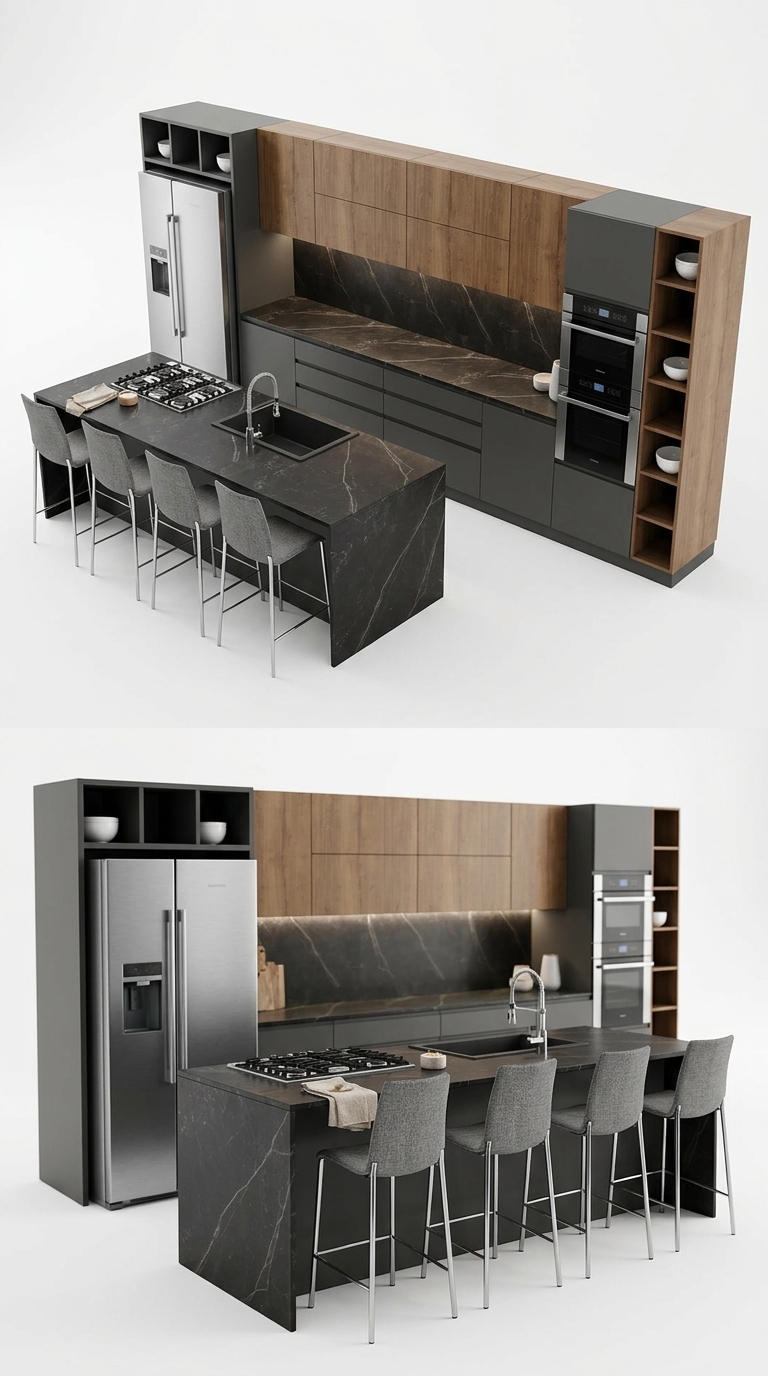 12. Model sketchup tủ bếp bàn đảo