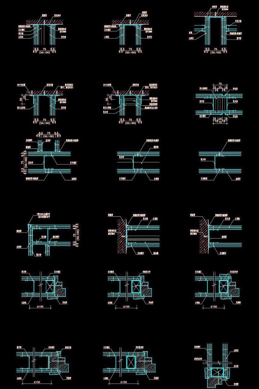 14. Bản vẽ chi tiết vách thạch cao miễn phí tải về