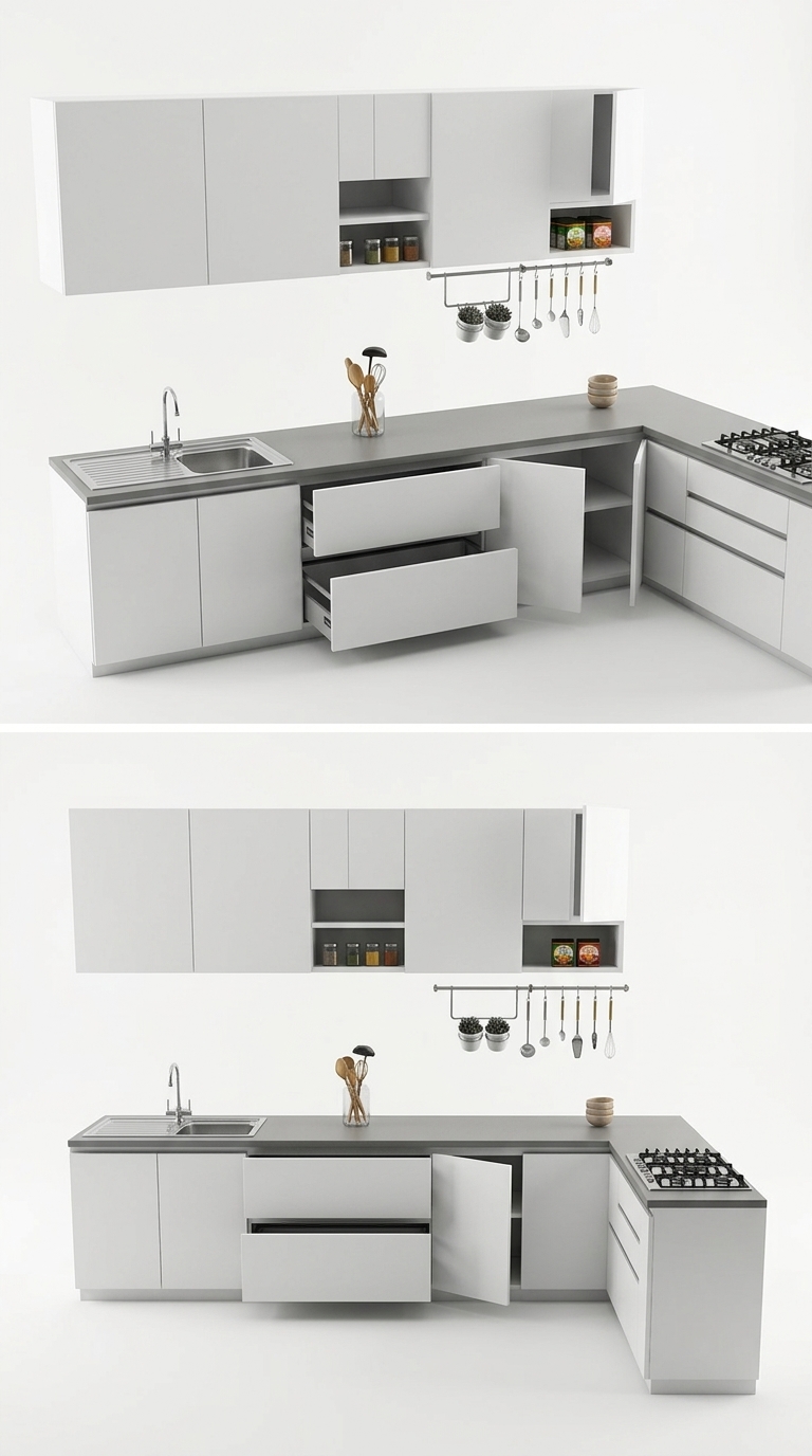 24. Chia sẻ Model Sketchup tủ bếp Module tối giản linh hoạt cho căn hộ chung cư