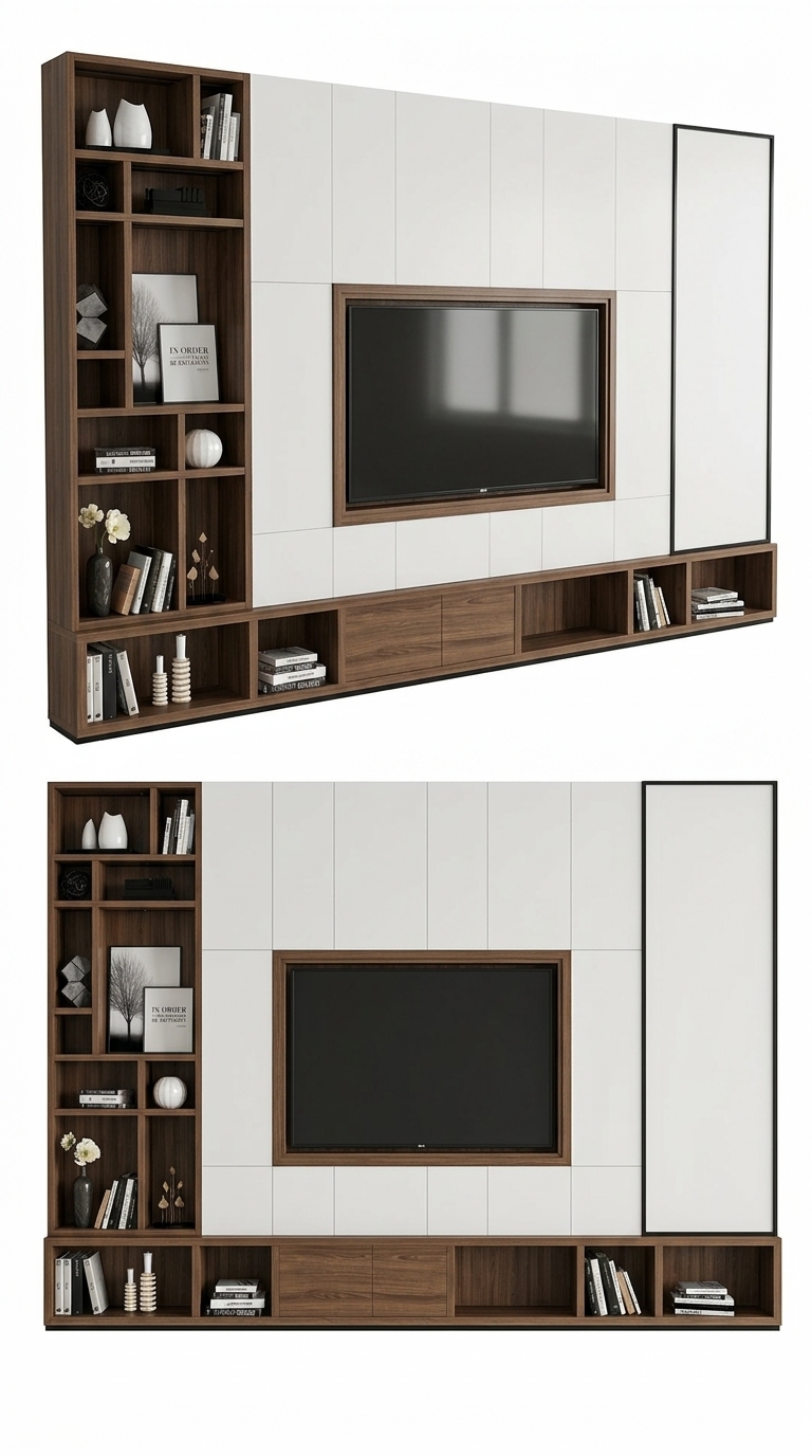 35. File sketchup hệ tủ kệ tivi đa năng tối ưu diện tích lưu trữ