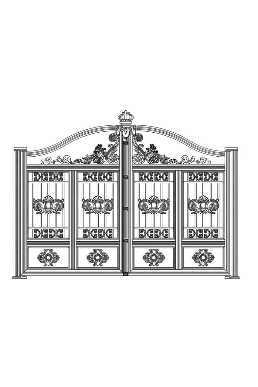 23. Bản vẽ cad mặt đứng cổng sắt cổ điển tải miễn phí