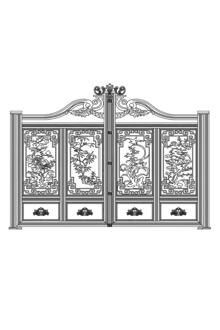26. Thư viện AutoCAD cổng 4 cánh hoa văn Tùng Cúc Trúc Mai cách điệu