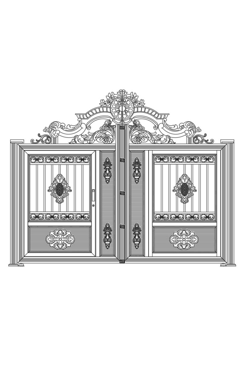 33. Thư viện file DWG cổng sắt nghệ thuật kết hợp nan dọc thanh lịch