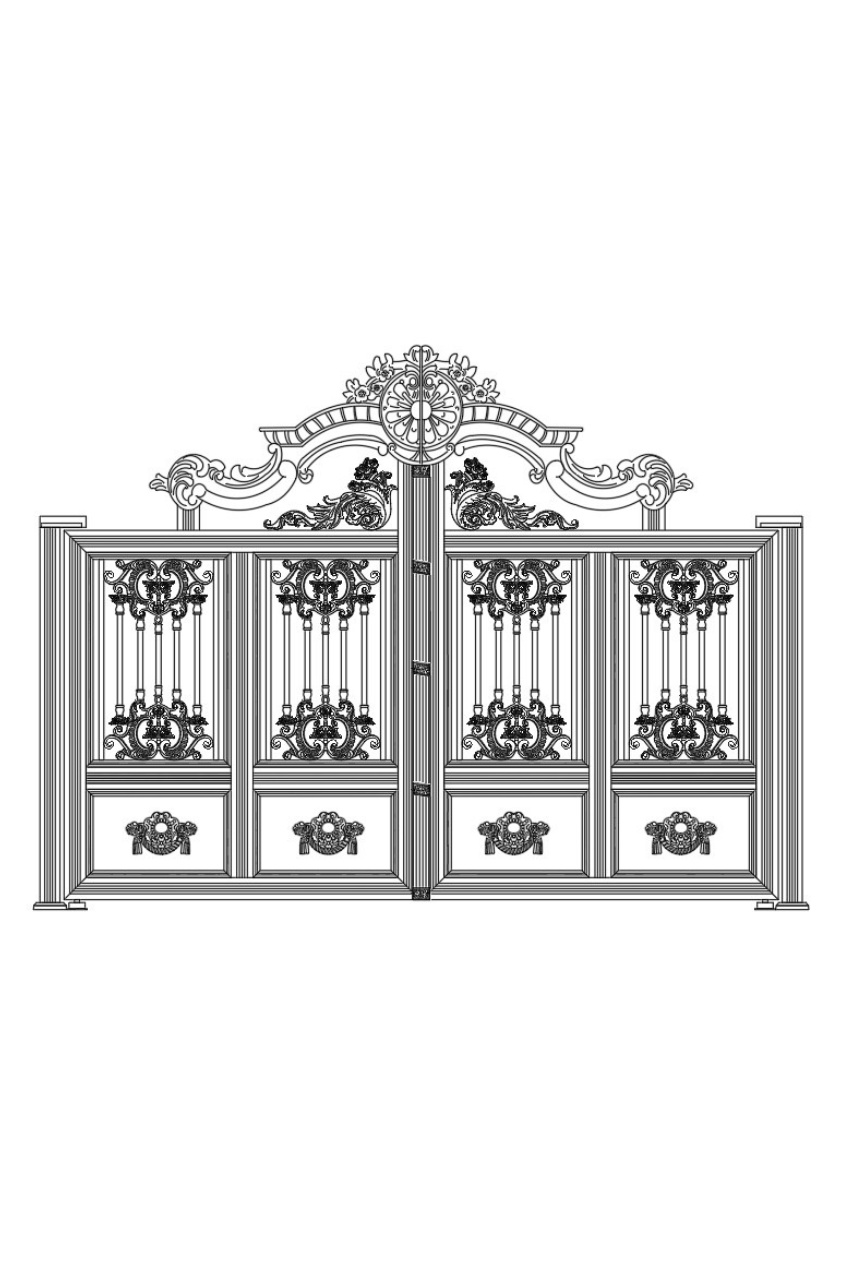 36. Bản vẽ AutoCAD cổng 4 cánh hoa văn cổ điển sang trọng định dạng DWG