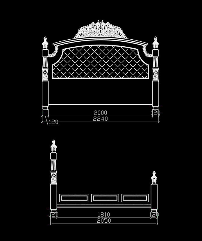 113. Bản vẽ chi tiết Giường tân cổ điển