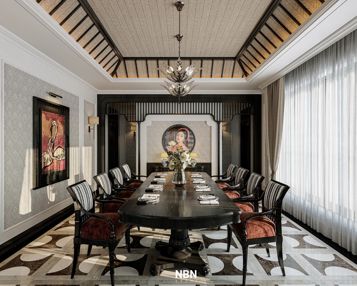 1. Phối cảnh SKetchup phòng ăn phong cách Indochine - NBN Archi