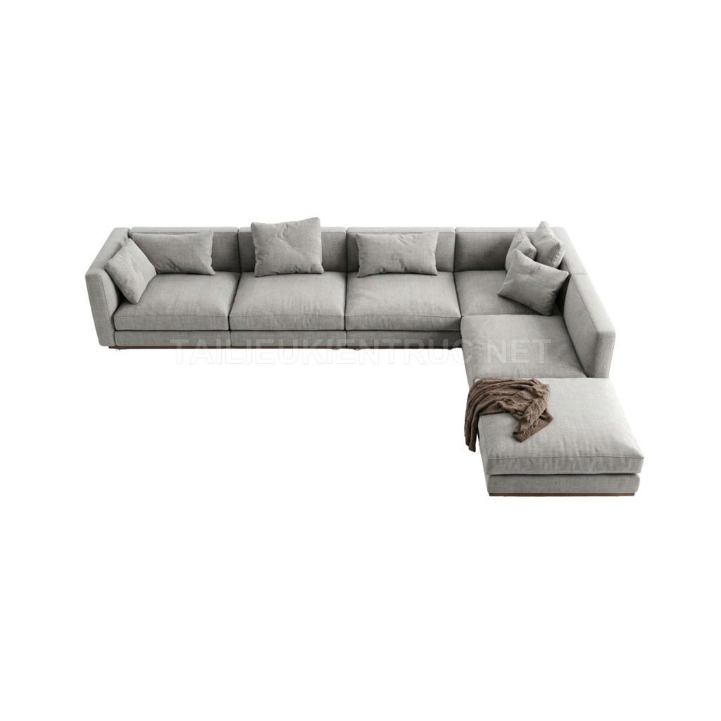 353. Tải model Sketchup sofa chữ L bọc vải nỉ hiện đại