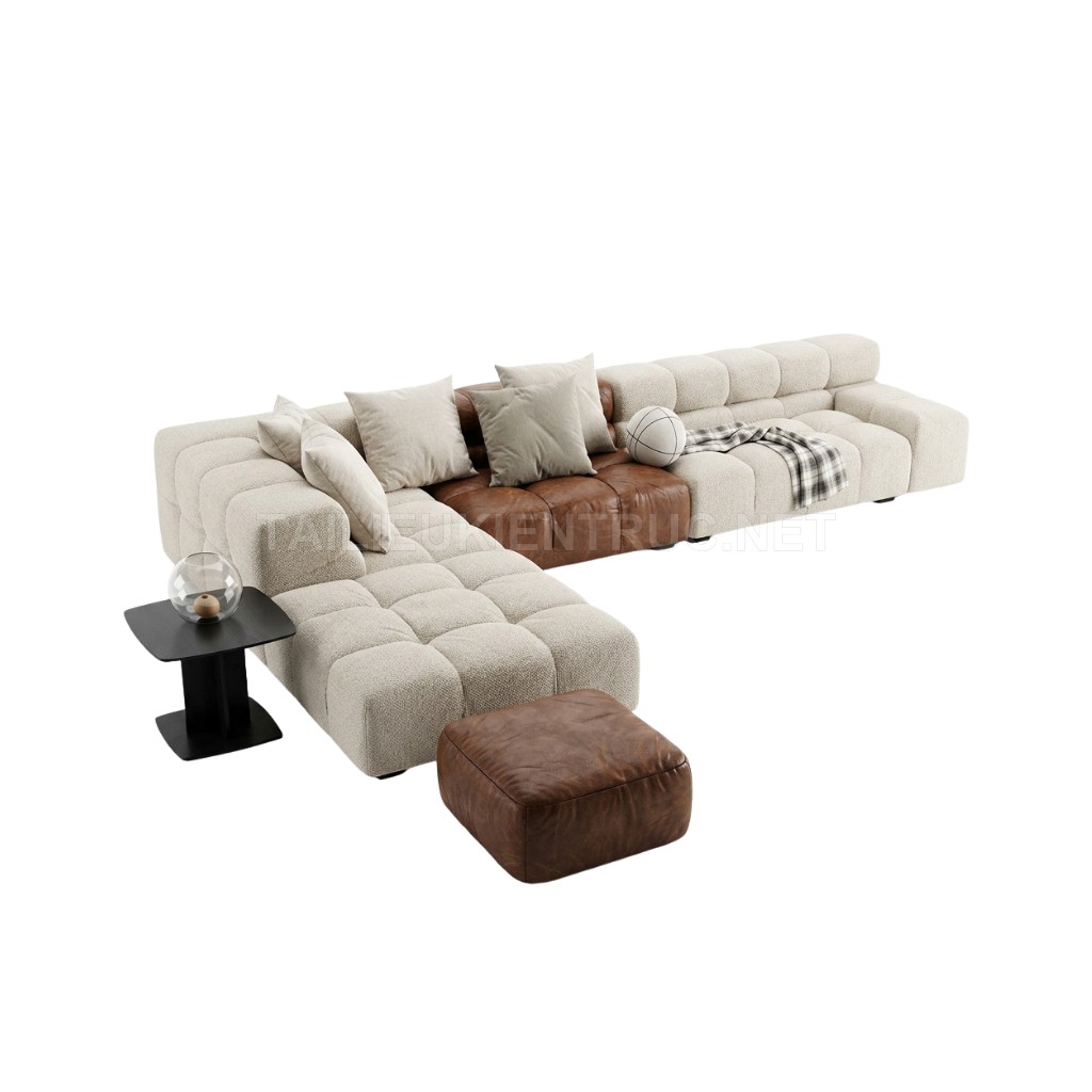 354. Model Sketchup sofa module phối da và vải nỉ cao cấp