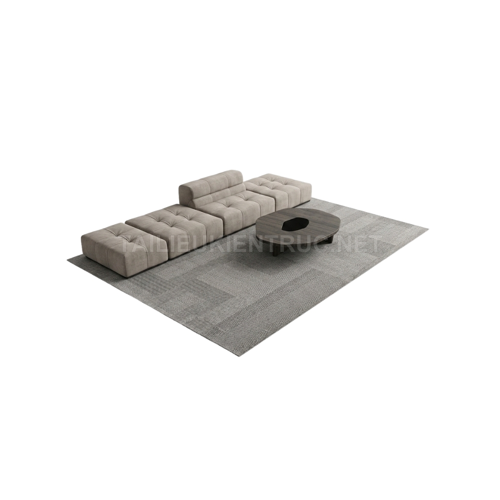 369. Tải miễn phí model Sketchup sofa module chần chỉ và bàn trà gỗ tối màu