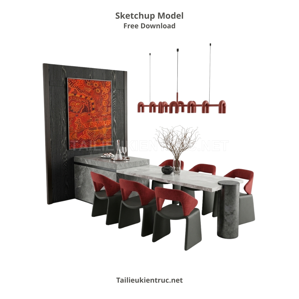218. Model sketchup bộ bàn ăn hiện đại sang trọng