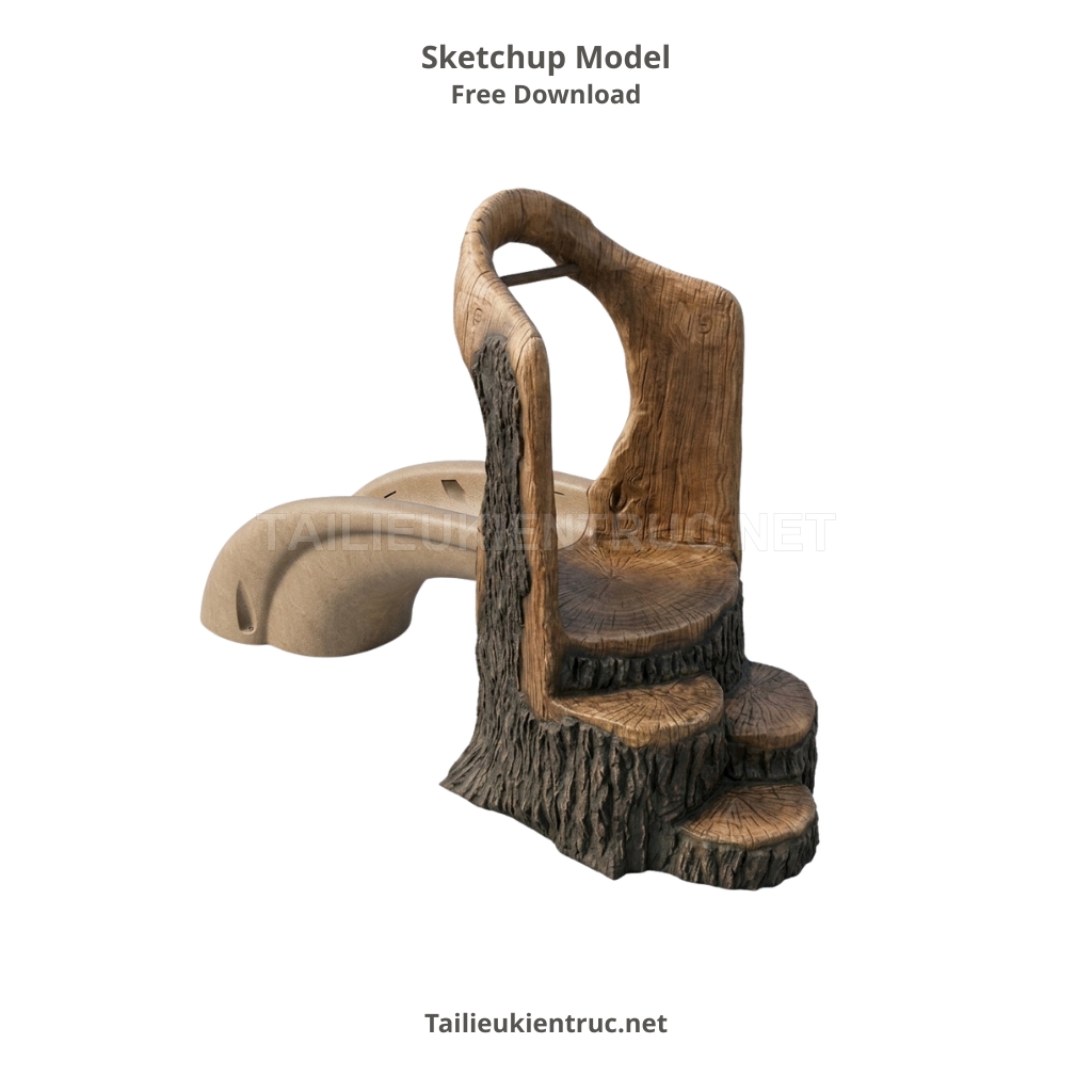 6. Tải Model Sketchup Cầu Trượt Thân Cây Gỗ Tự Nhiên