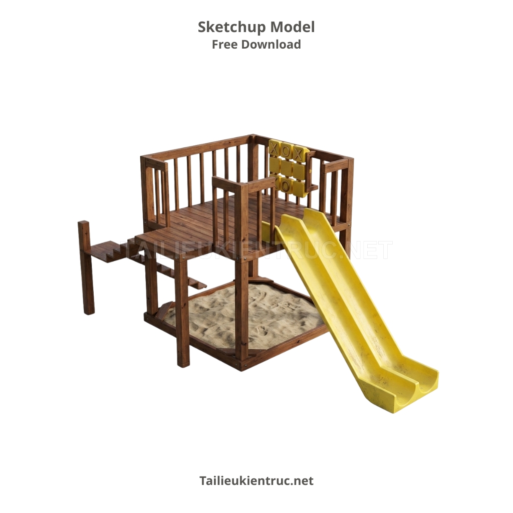 10. Tải Model Sketchup Bộ Cầu Trượt Nhà Gỗ Có Bể Cát Miễn Phí