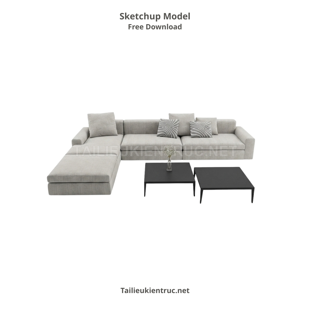 376. File SketchUp sofa chữ L hiện đại tông xám trung tính cho không gian tối giản