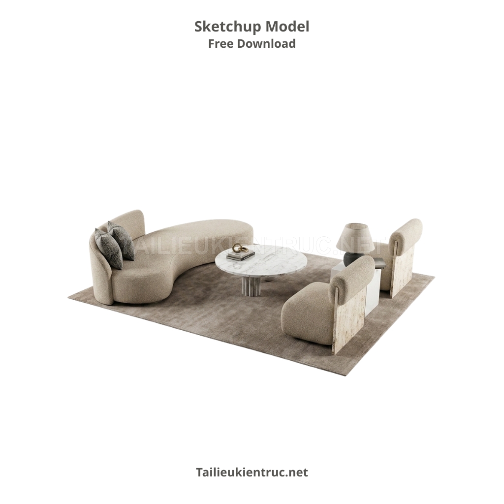 380. File SketchUp sofa Organic đường nét mềm mại và ghế bành chân đá travertin