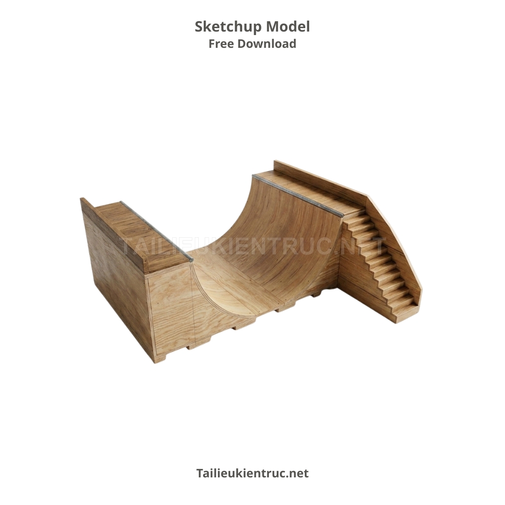 18. Tải xuống miễn phí mô hình Sketchup mini ramp trượt ván gỗ cho thiết kế sân sau
