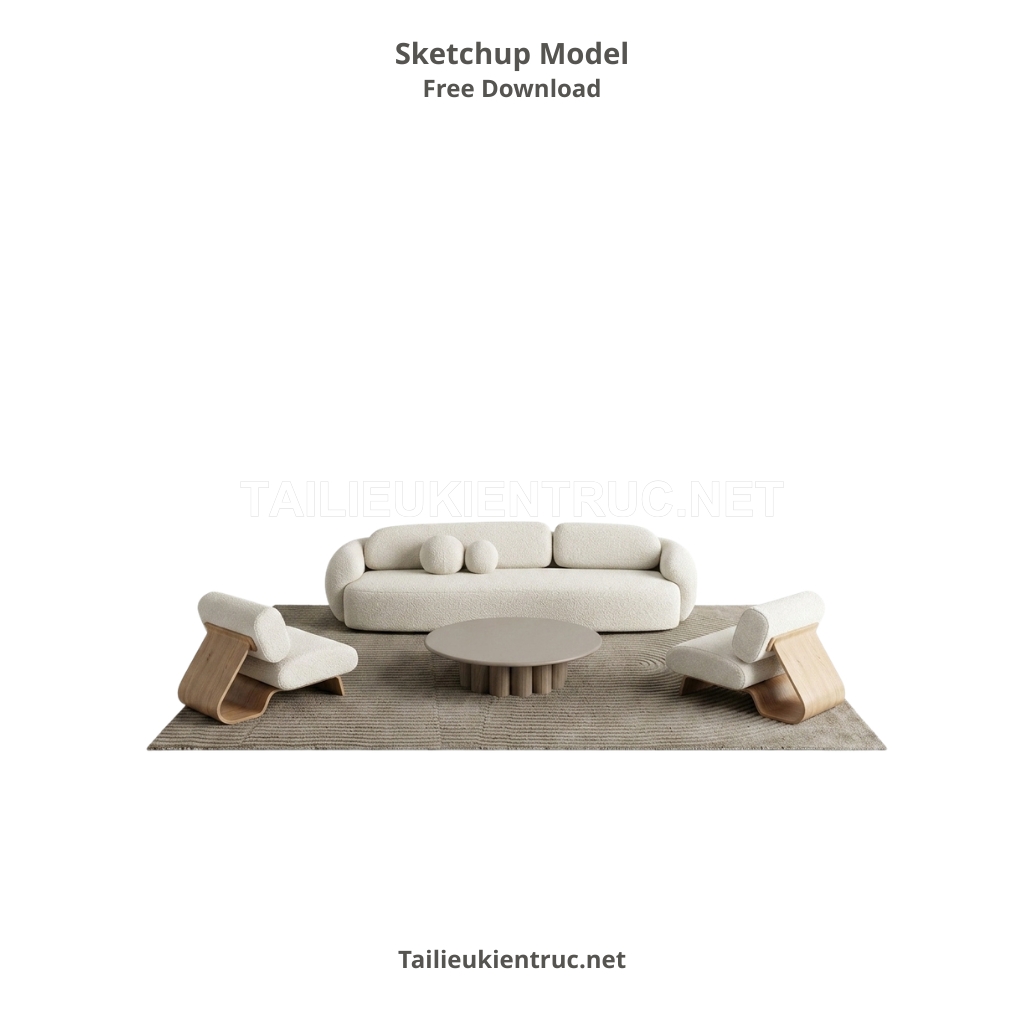 388. Thư viện SketchUp bộ sofa cong mềm mại và bàn trà tròn phong cách tối giản