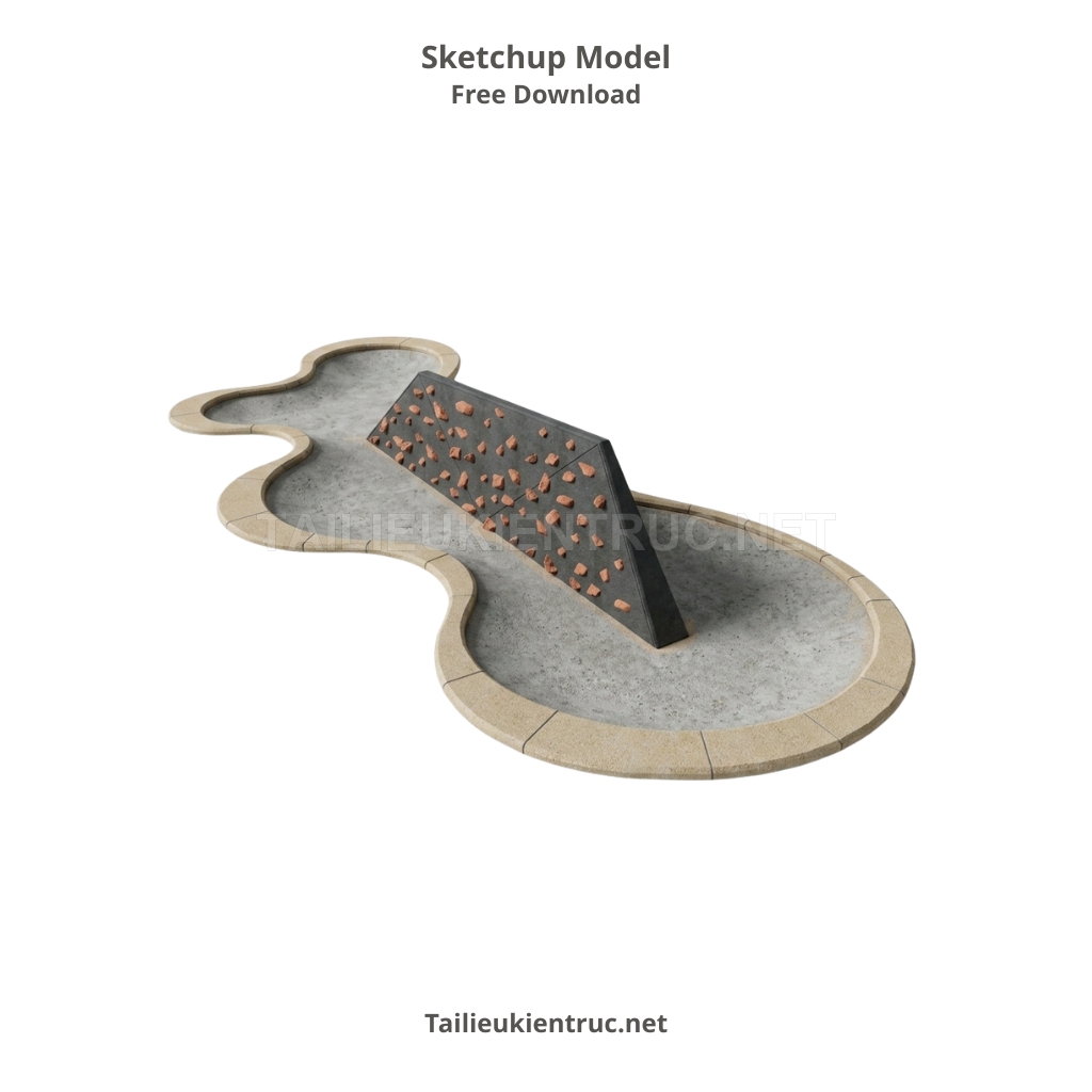 25. SketchUp cho cảnh quan Đường đi bê tông uốn lượn với chi tiết đá sỏi