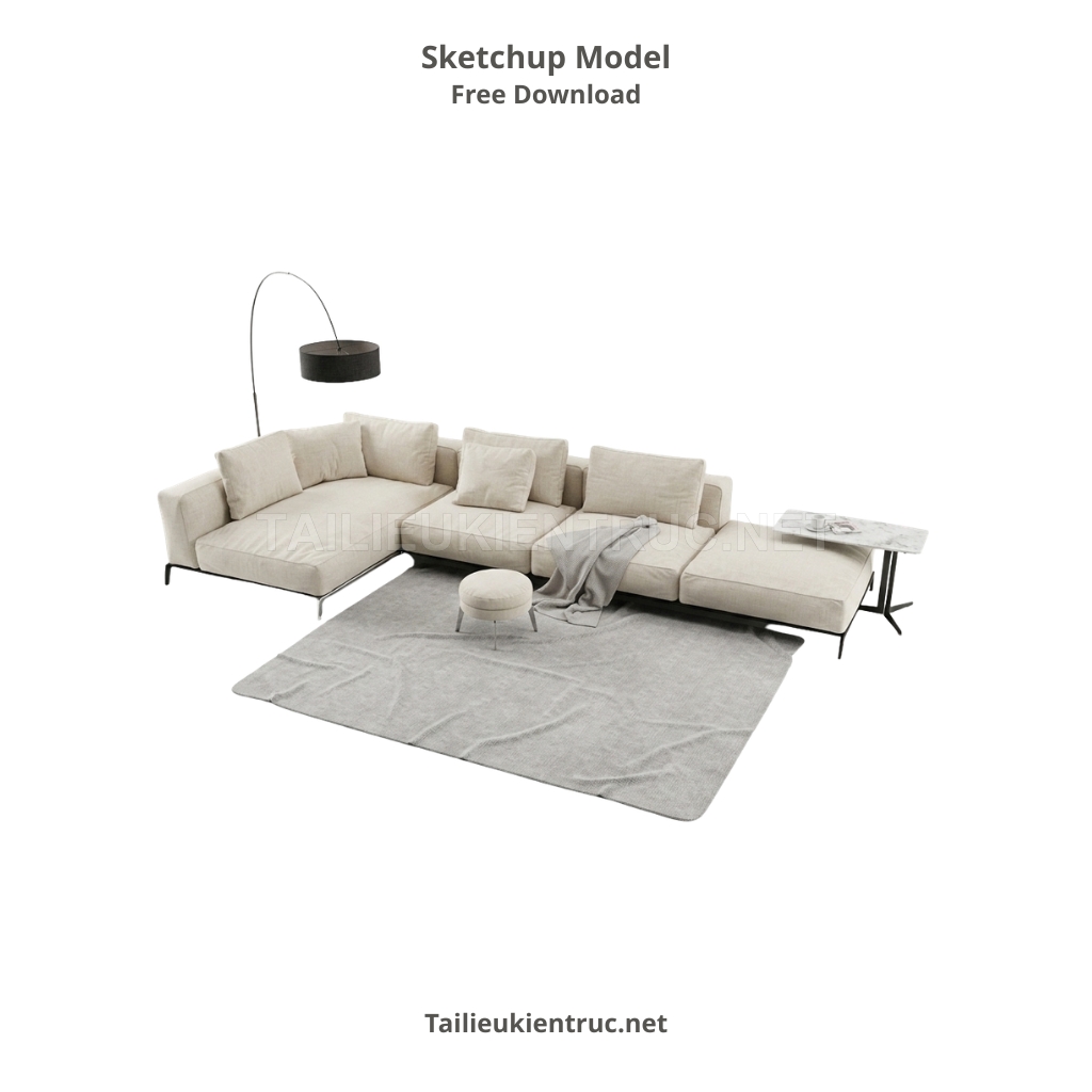 400. Thư viện Sketchup Sofa góc chữ L màu trung tính