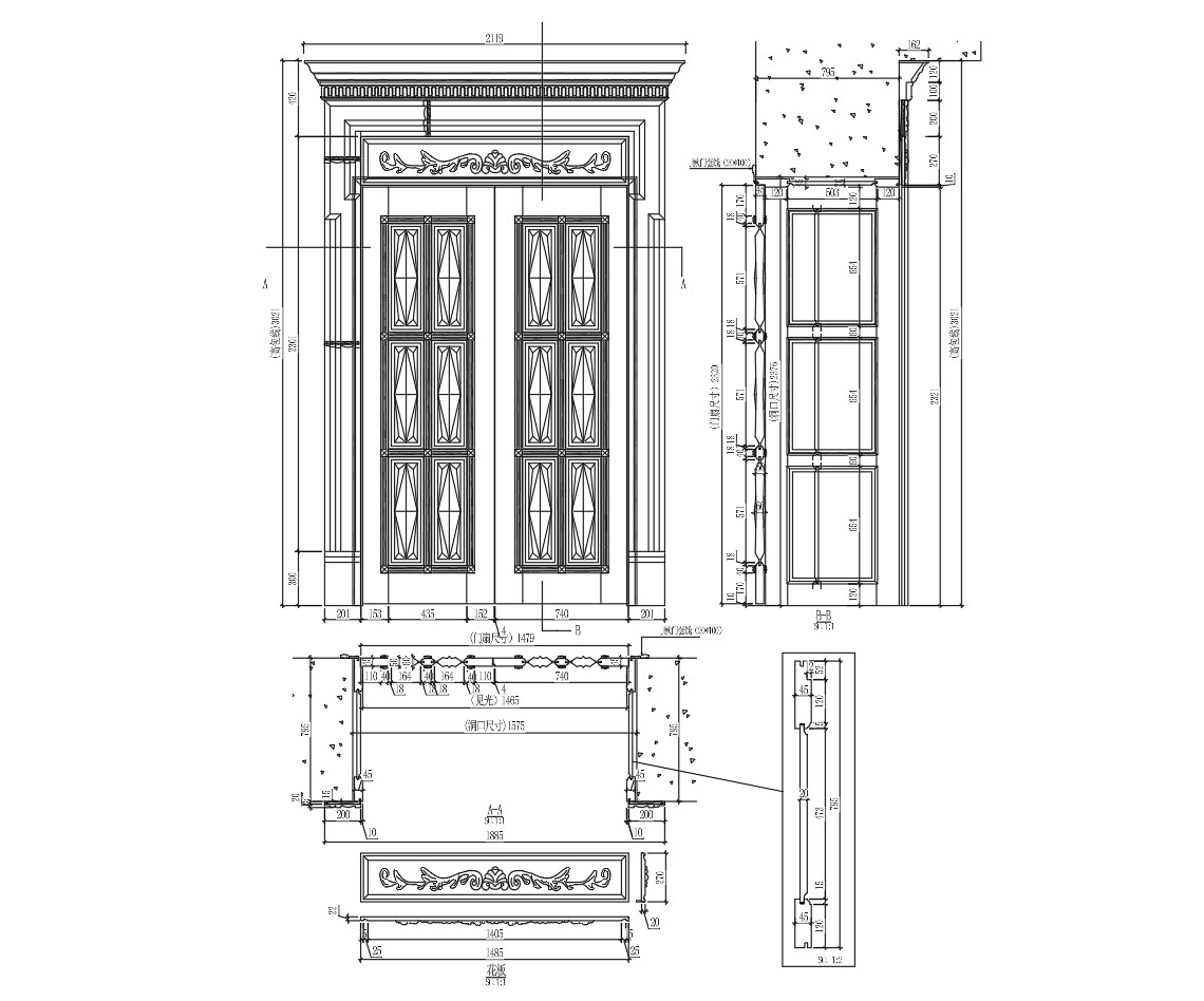 89. Thư Viện Autocad Cửa Gỗ 2 Cánh Có Ô Kính Trang Trí Chi Tiết Đầy Đủ