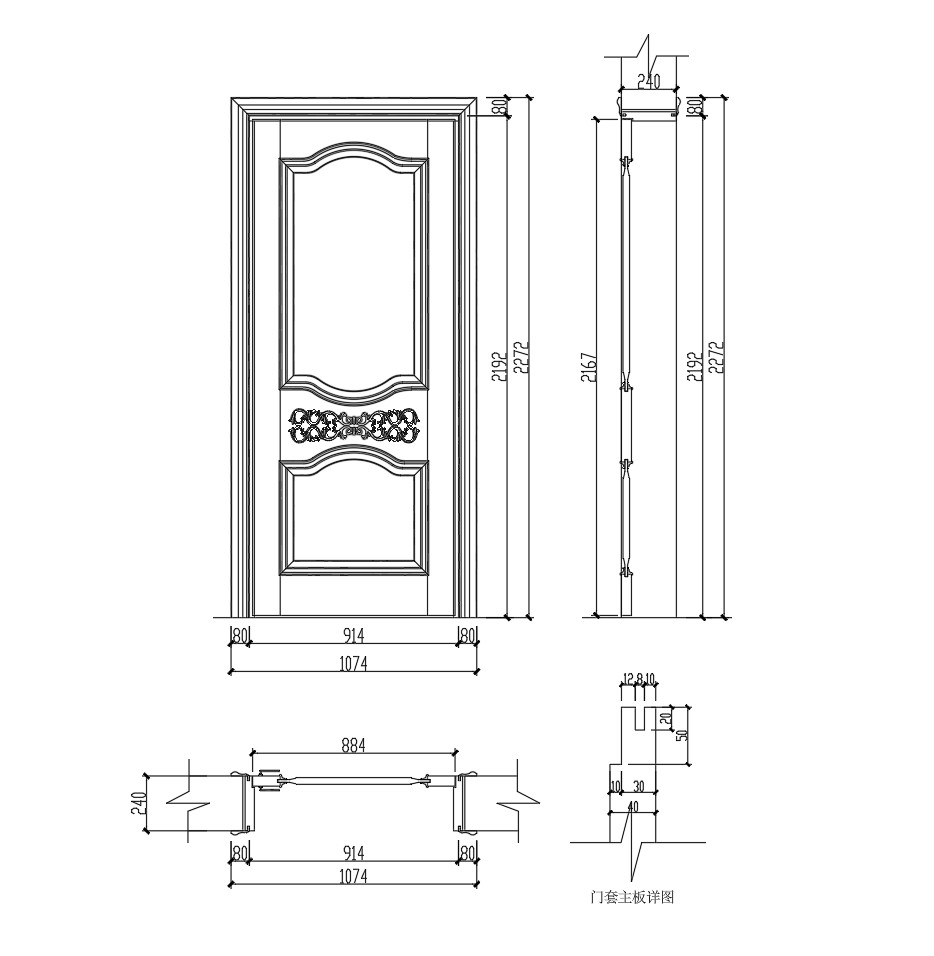 94. Thư Viện Autocad Cửa Gỗ 1 Cánh Tân Cổ Điển Điểm Nhấn Phù Điêu