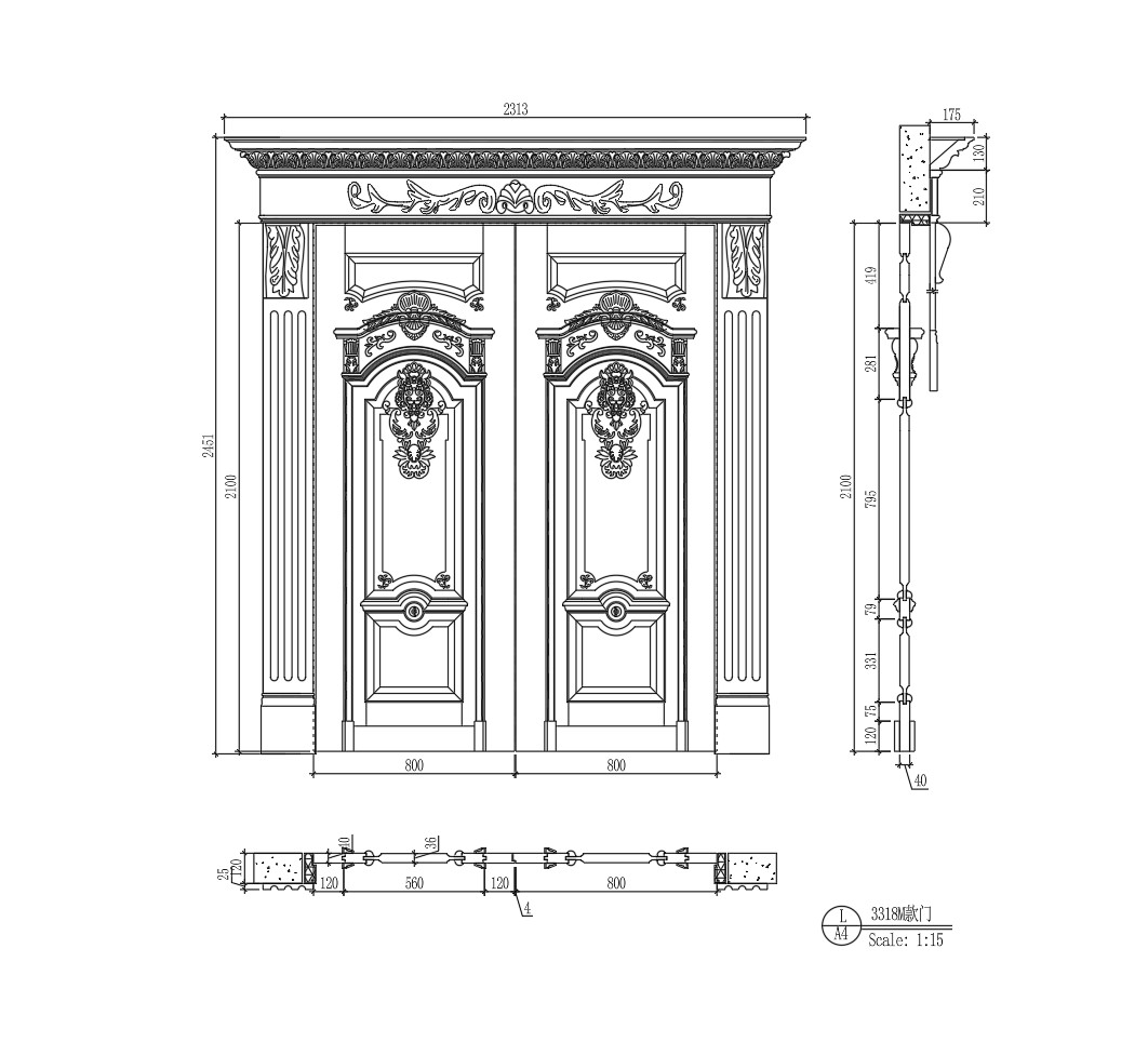 97. Thư Viện Autocad Cửa Gỗ 2 Cánh Cổ Điển Với Phù Điêu Trang Trí
