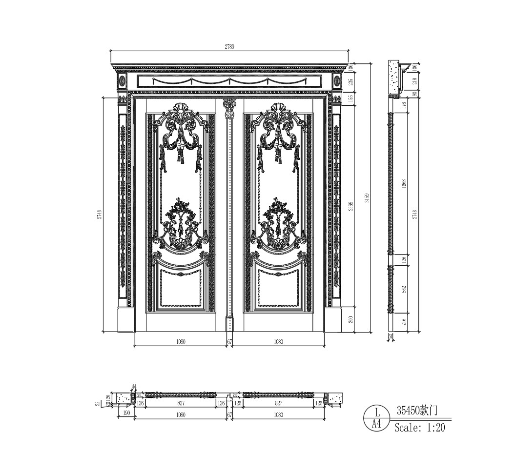 98. Thư Viện Autocad Cửa Gỗ 2 Cánh Đại Sảnh Phong Cách Hoàng Gia