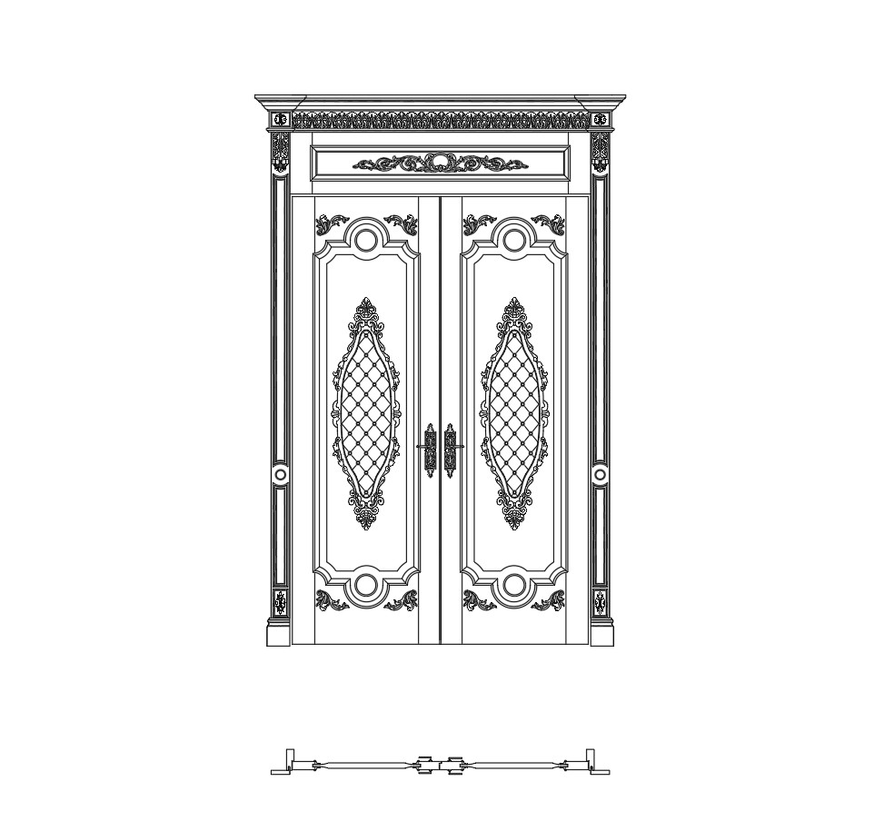 106. File CAD Cửa Đôi Tân Cổ Điển Kết Hợp Trán Cửa Trang Trí Cầu Kỳ